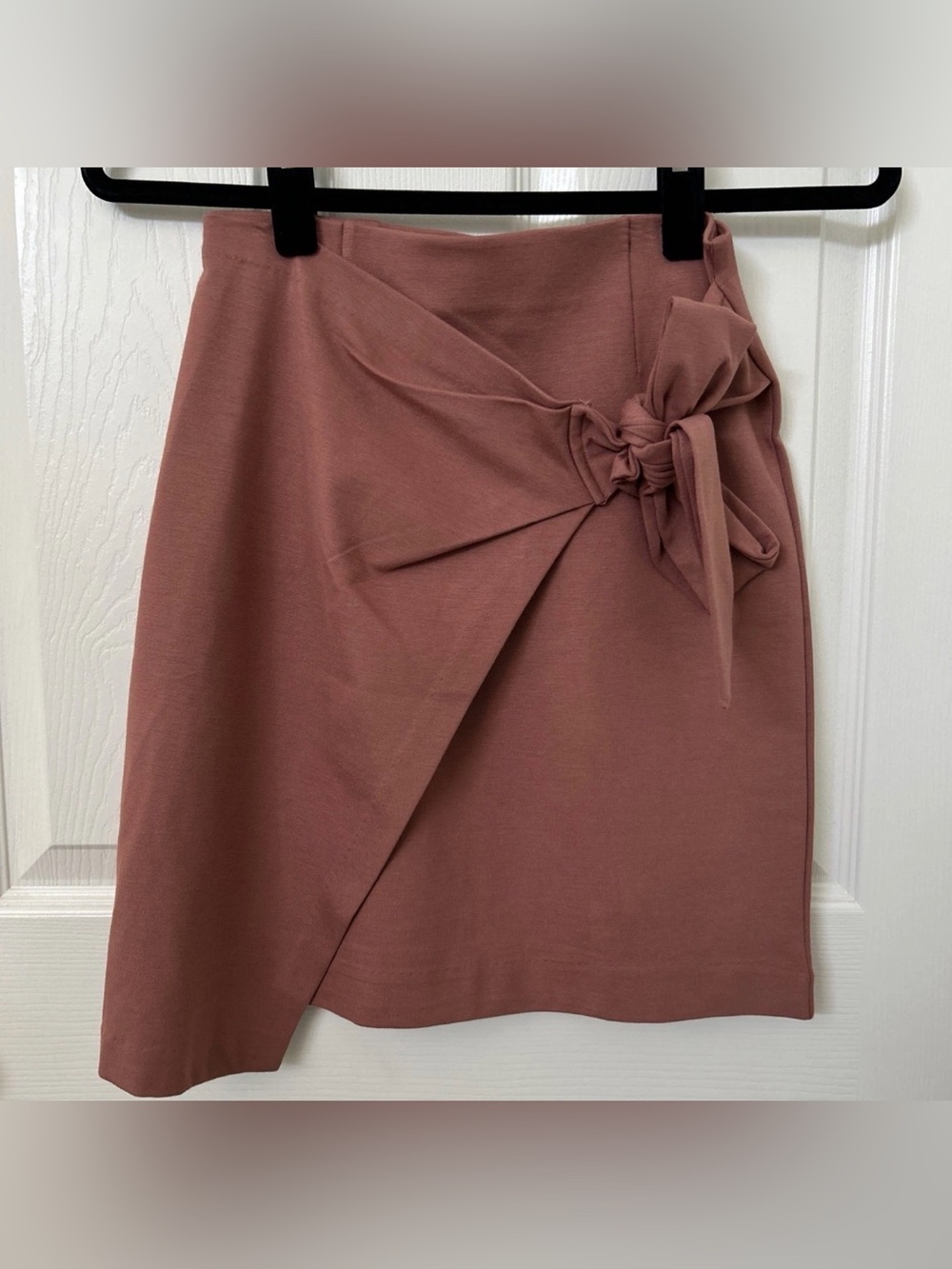 Dynamite Terracotta Red Faux Wrap Bow Tie Mini Skirt Stretch Bodycon XS